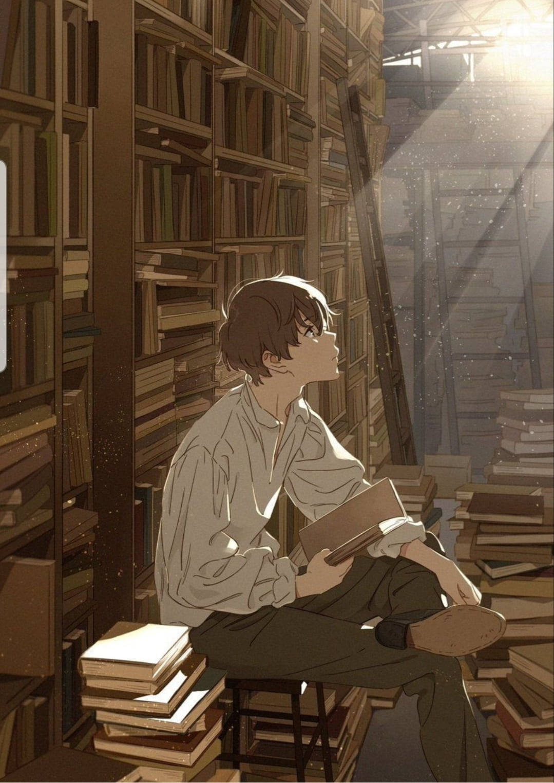Anime dreng på en bunke bøger Wallpapers