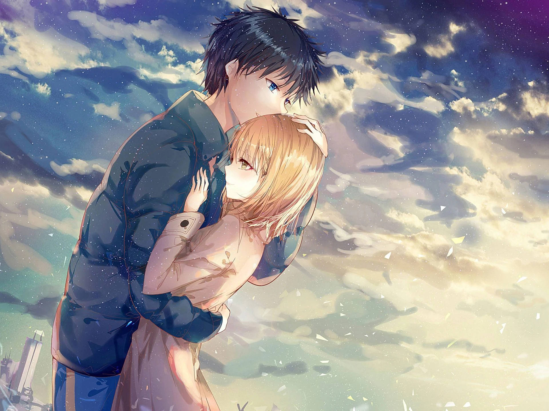 Anime-elskere i omfavnelse Wallpapers