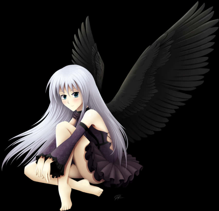 Anime engel med sorte vinger Wallpapers