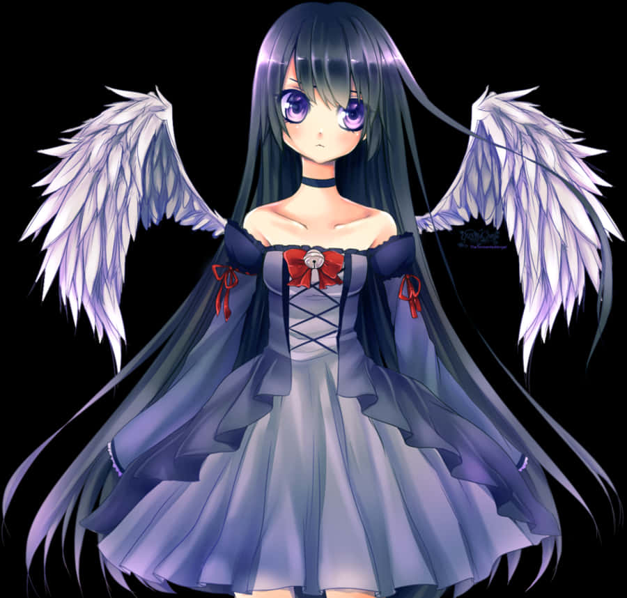 Anime englepige med lilla vinger Wallpapers