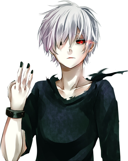Anime-figur med sølv hår og rødt øje Wallpapers