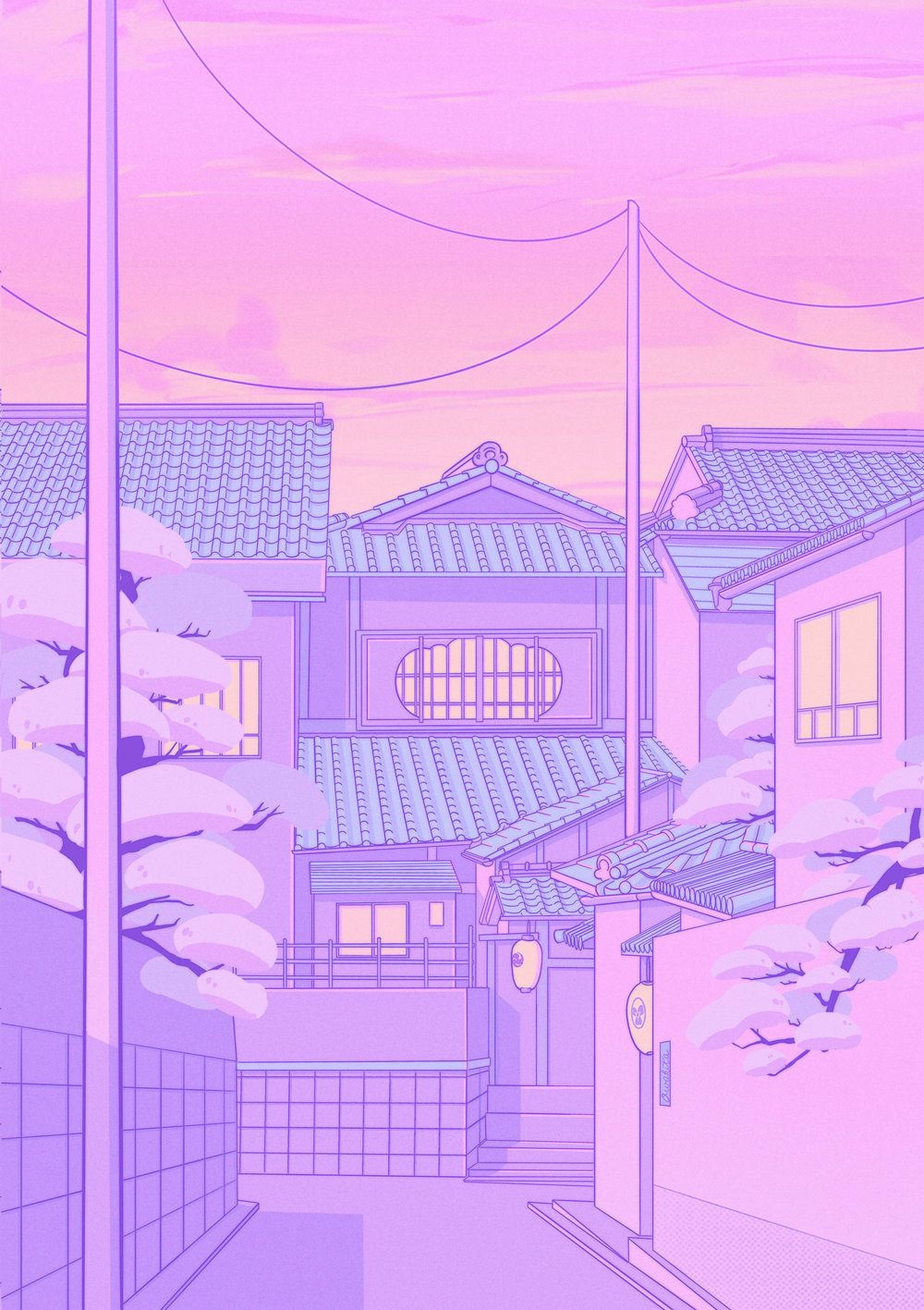 Anime-gade med pastel himmel Wallpapers
