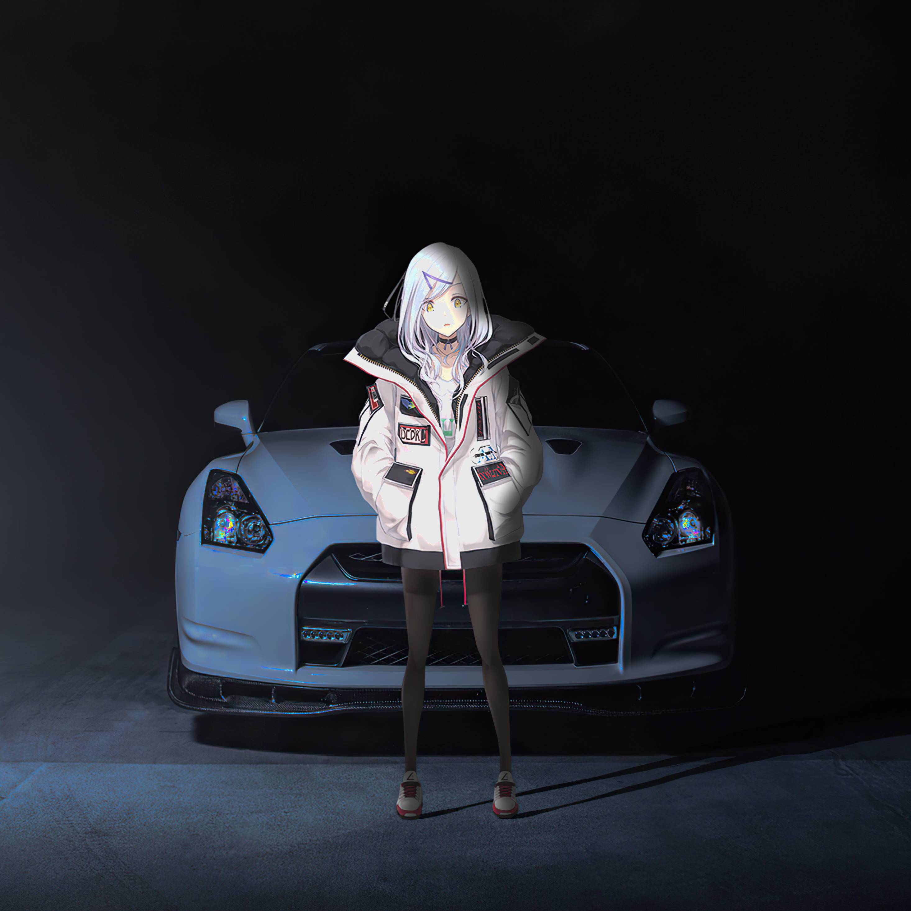 Anime iPad-pige med bil Wallpapers