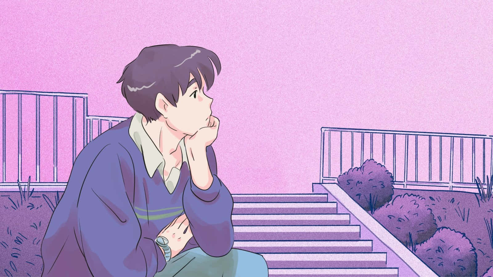 Anime-karakter i lyserøde æstetiske omgivelser Wallpapers