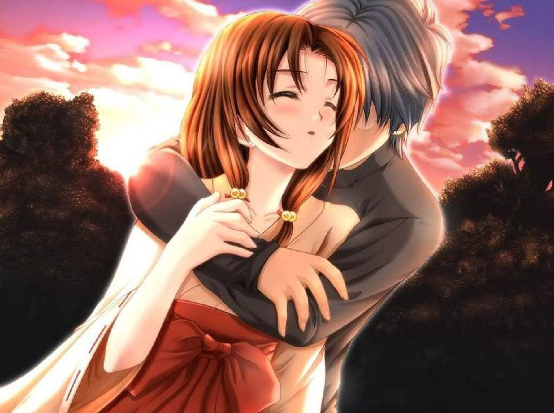Anime knus med lukkede øjne Wallpapers