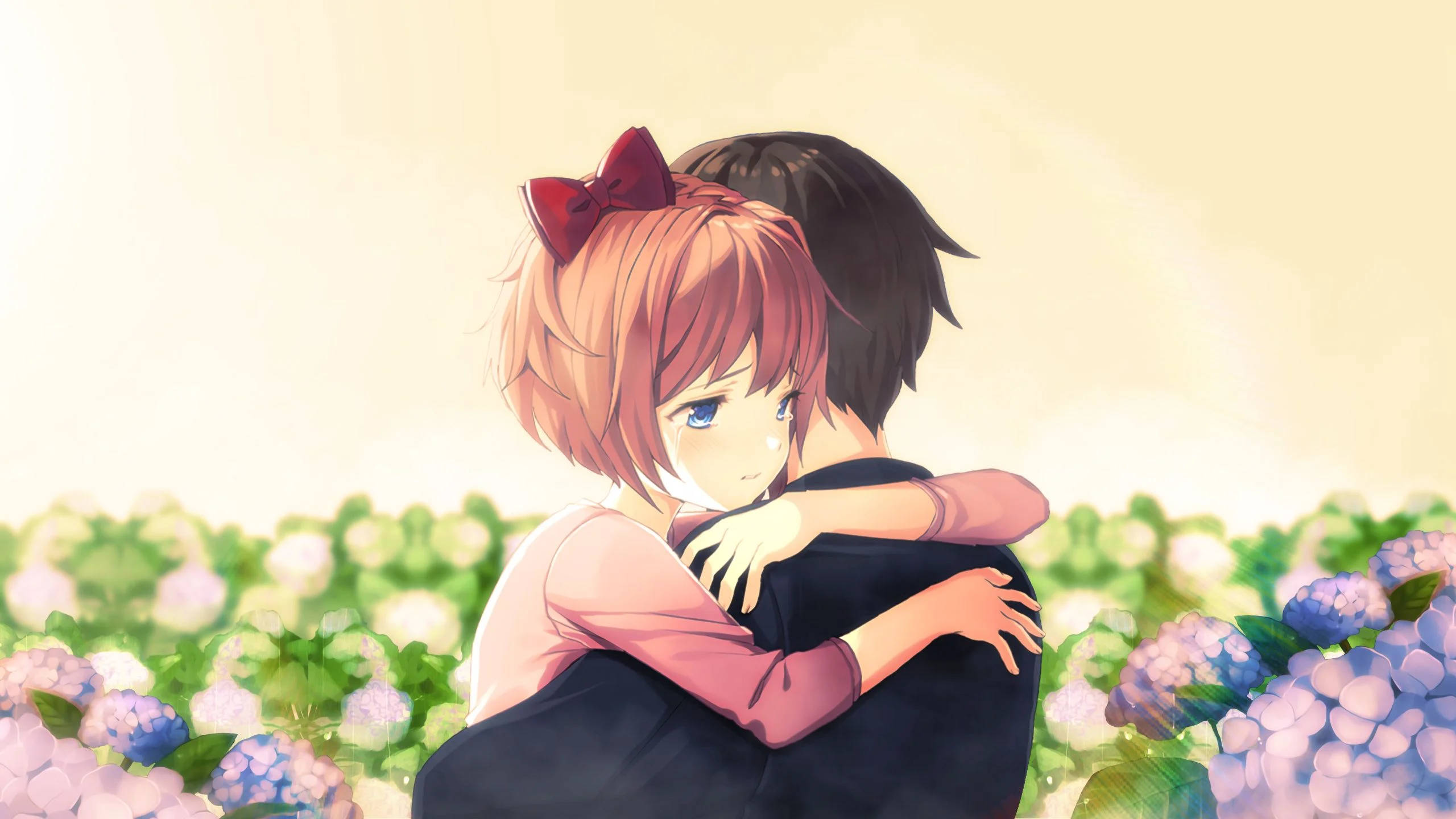 Anime kram i blomsterhave Wallpapers