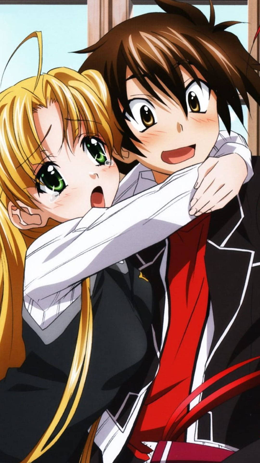 Anime-kram mellem skolepige og dreng Wallpapers