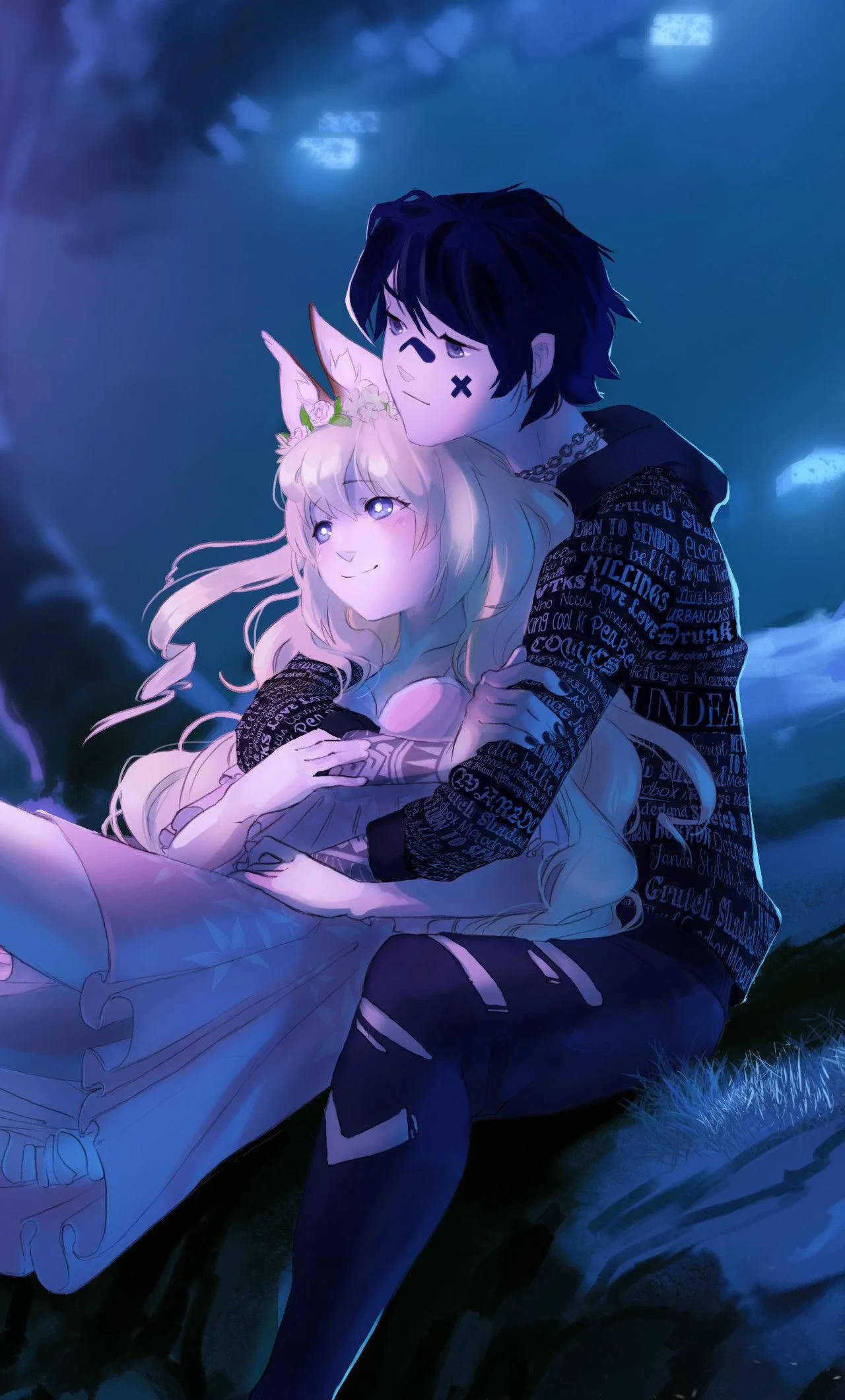 Anime kram under nattehimlen Wallpapers