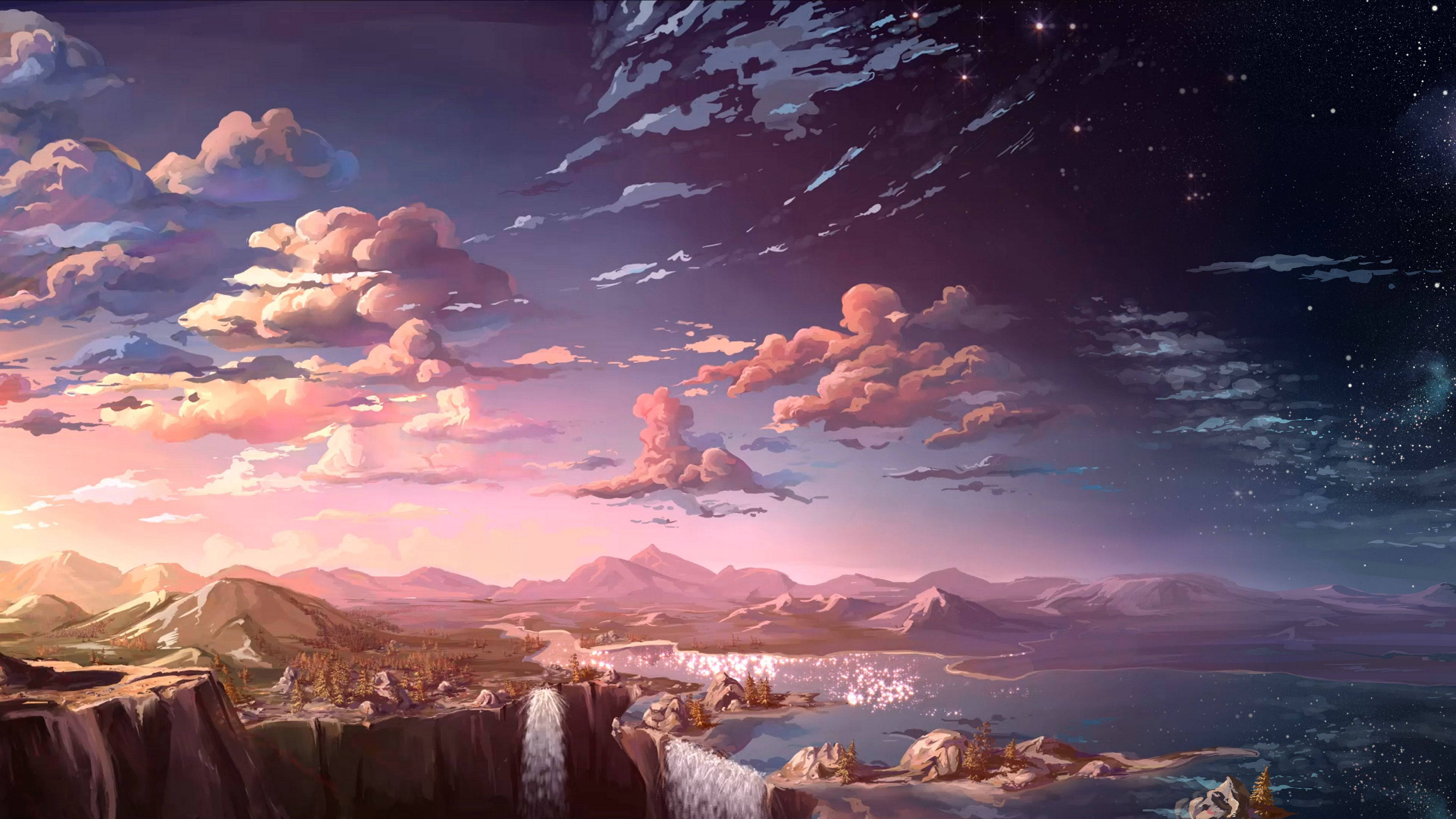Anime Landskab Aftenhimmel Wallpapers