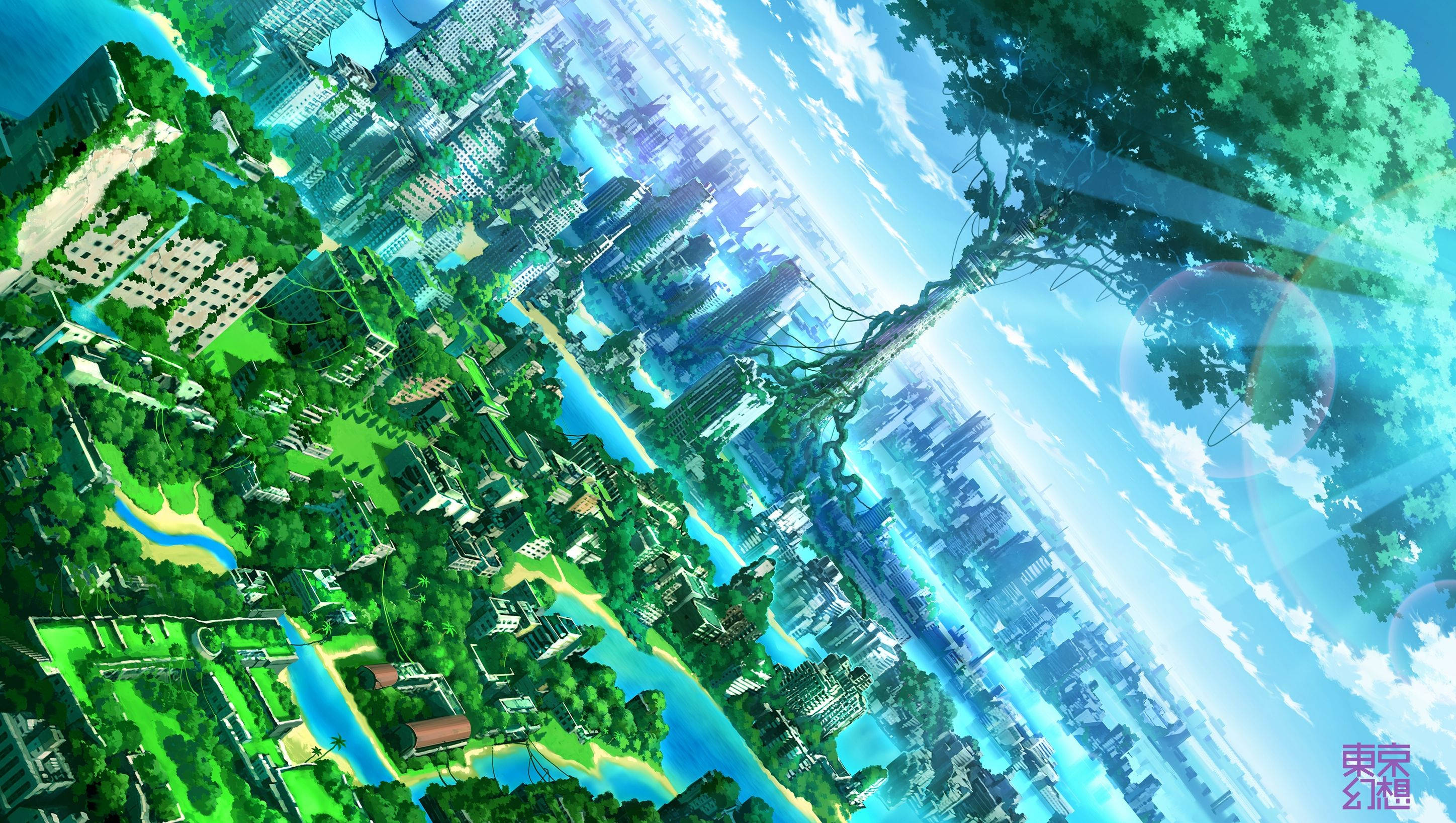 Anime landskab løvby Wallpapers