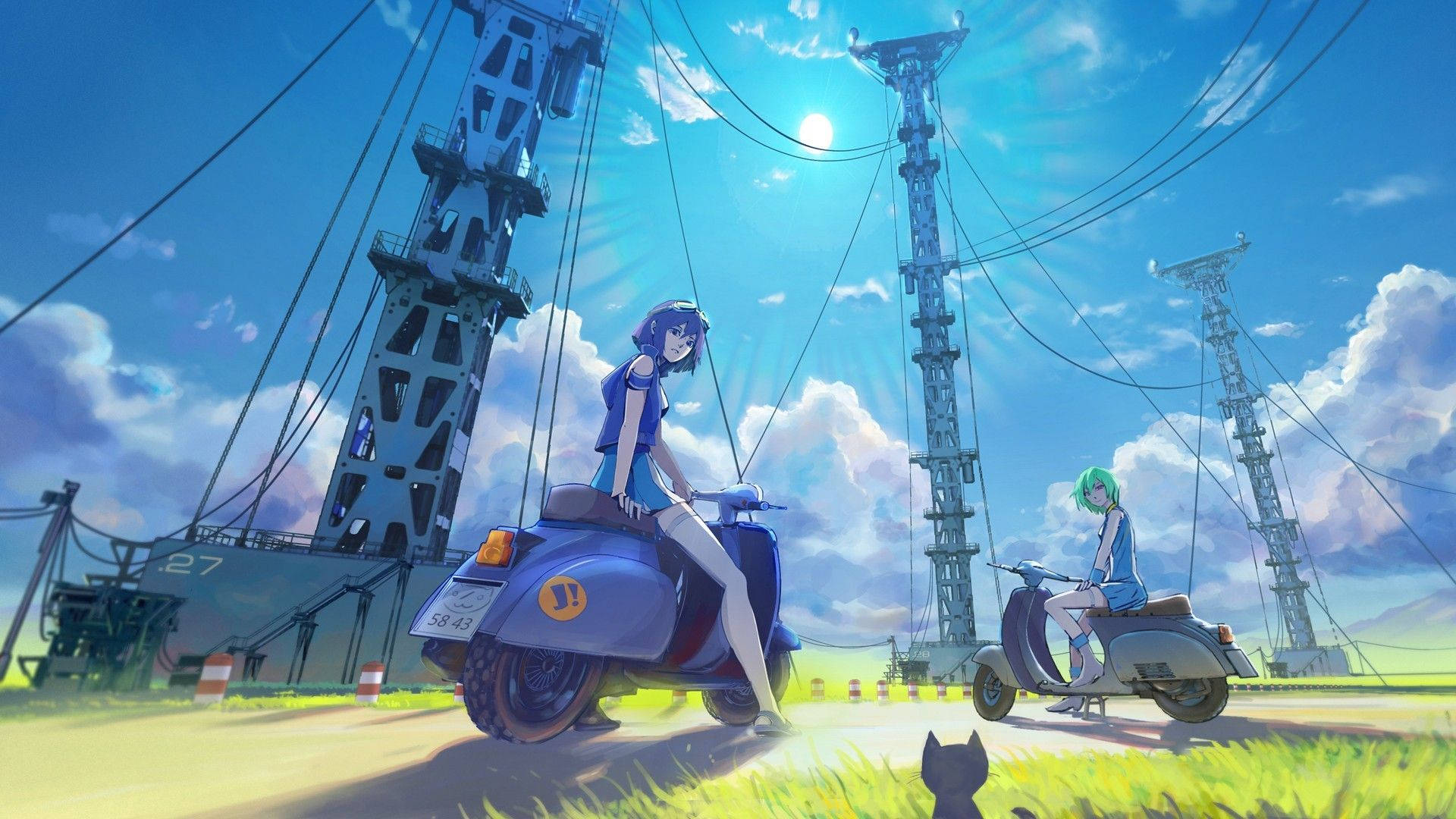 Anime landskab med elledninger Wallpapers