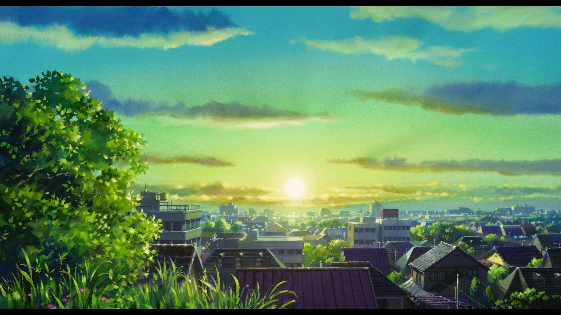 Anime landskab med solopgang Wallpapers