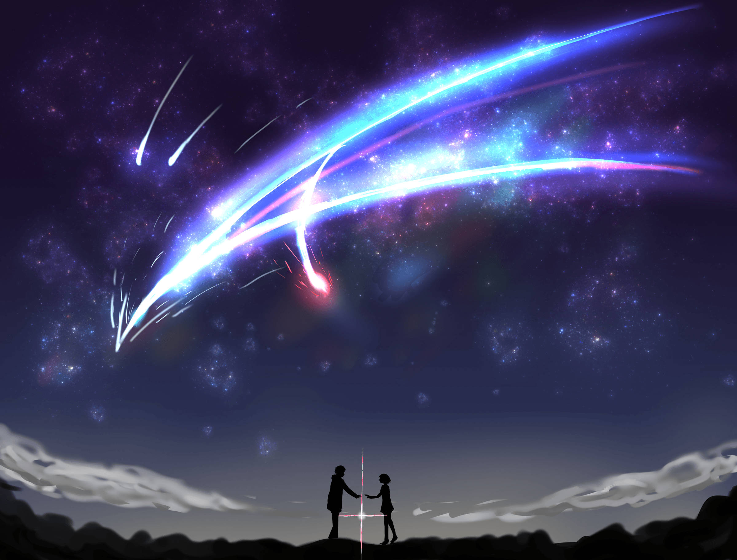 Anime-landskab med stjerneskud Wallpapers