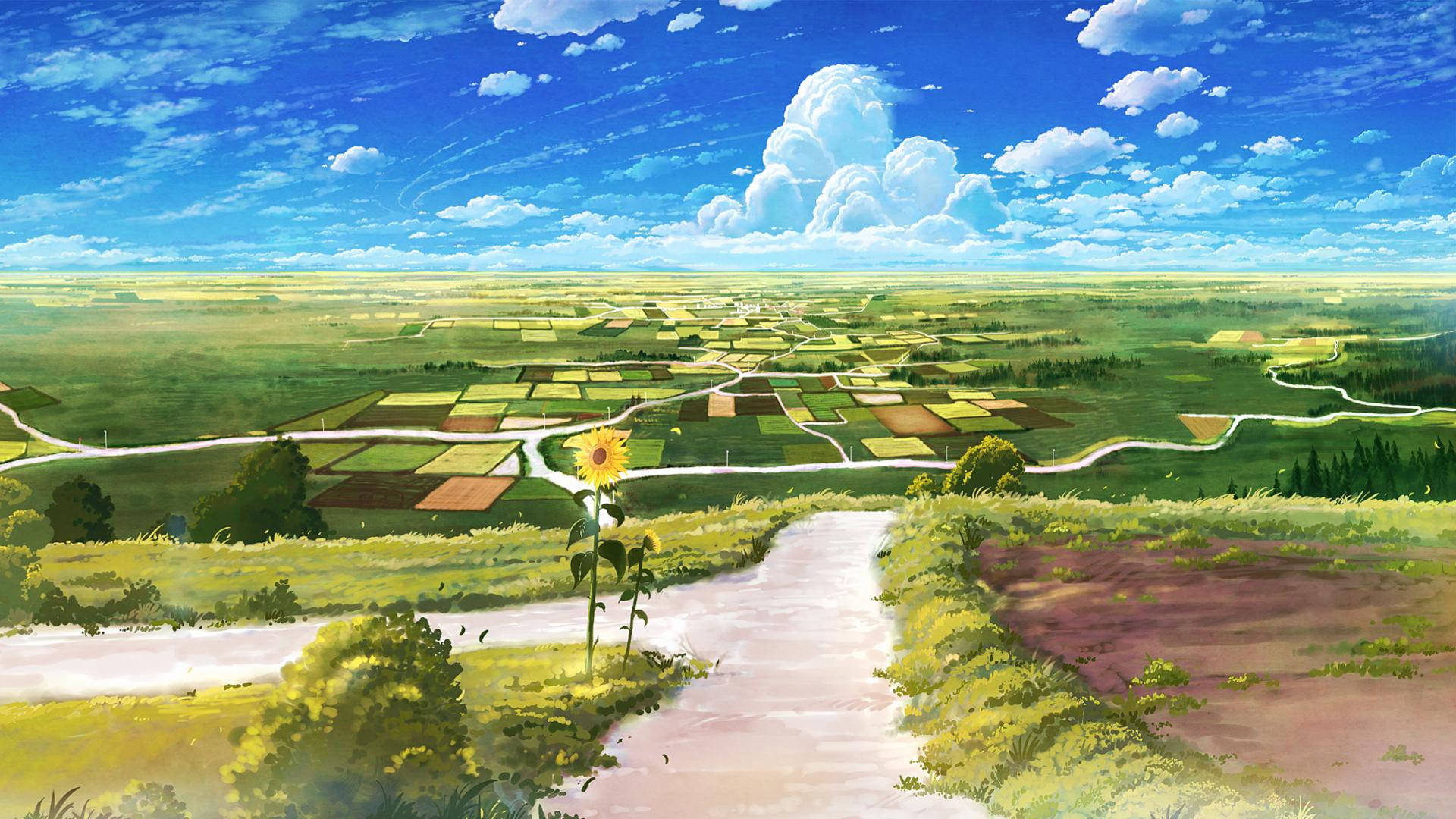 Anime-landskab med landbrugsjord Wallpapers
