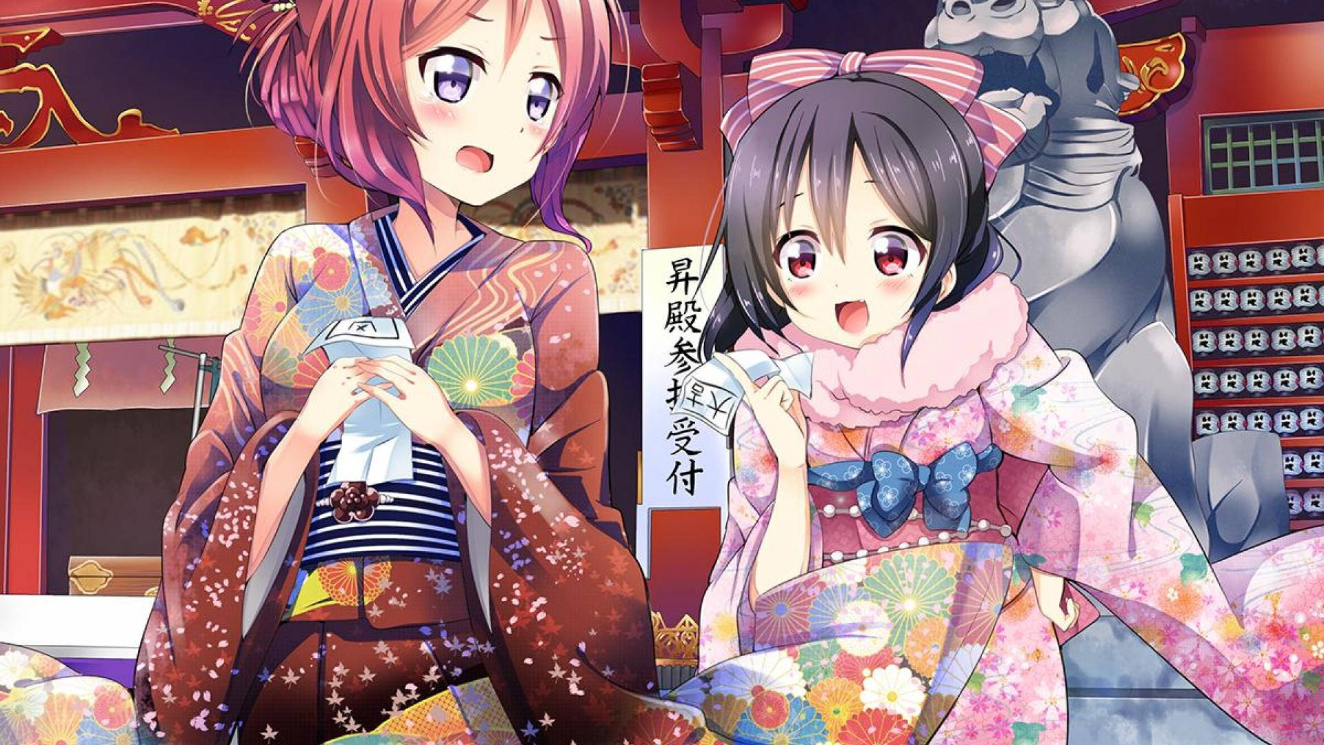 Anime Live-piger i yukata Wallpapers