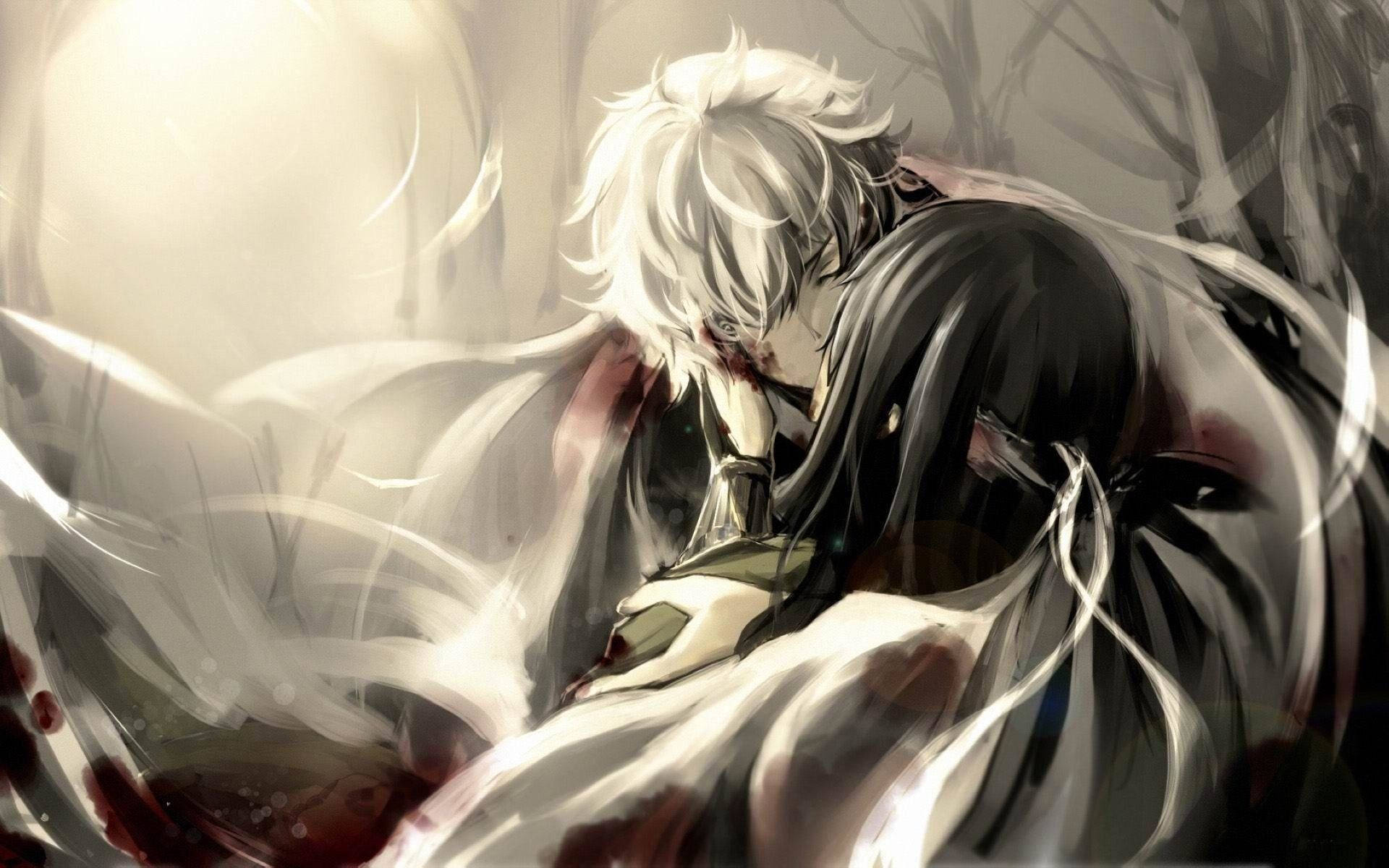 Anime-par kysser og krammer Wallpapers