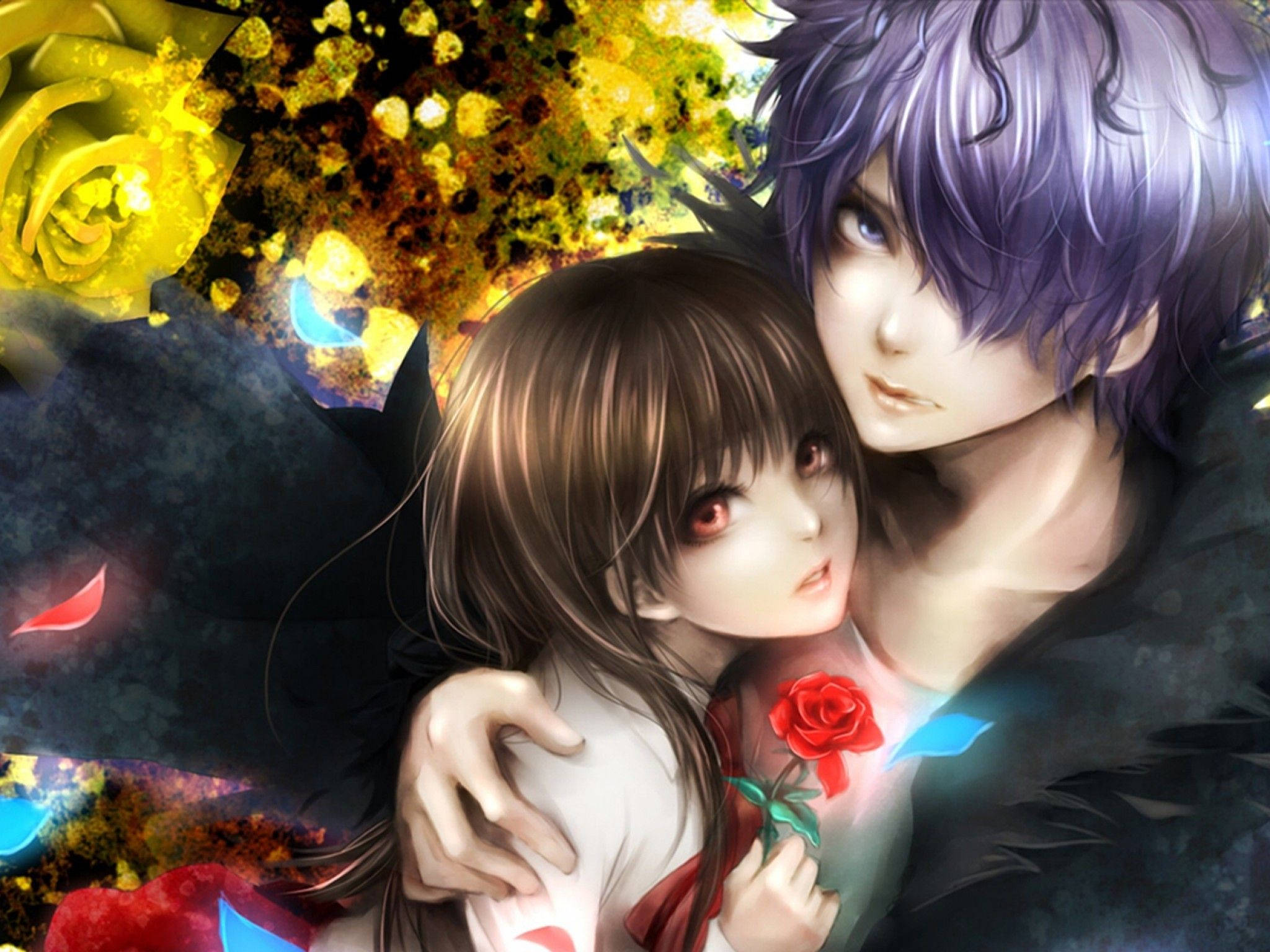 Anime-par omfavner rose Wallpapers