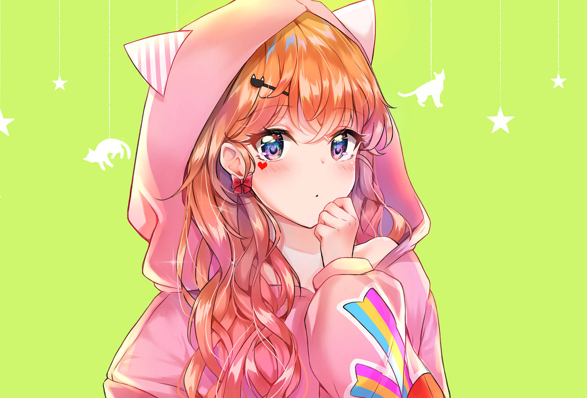 Anime-pige hættetrøje i pink Wallpapers