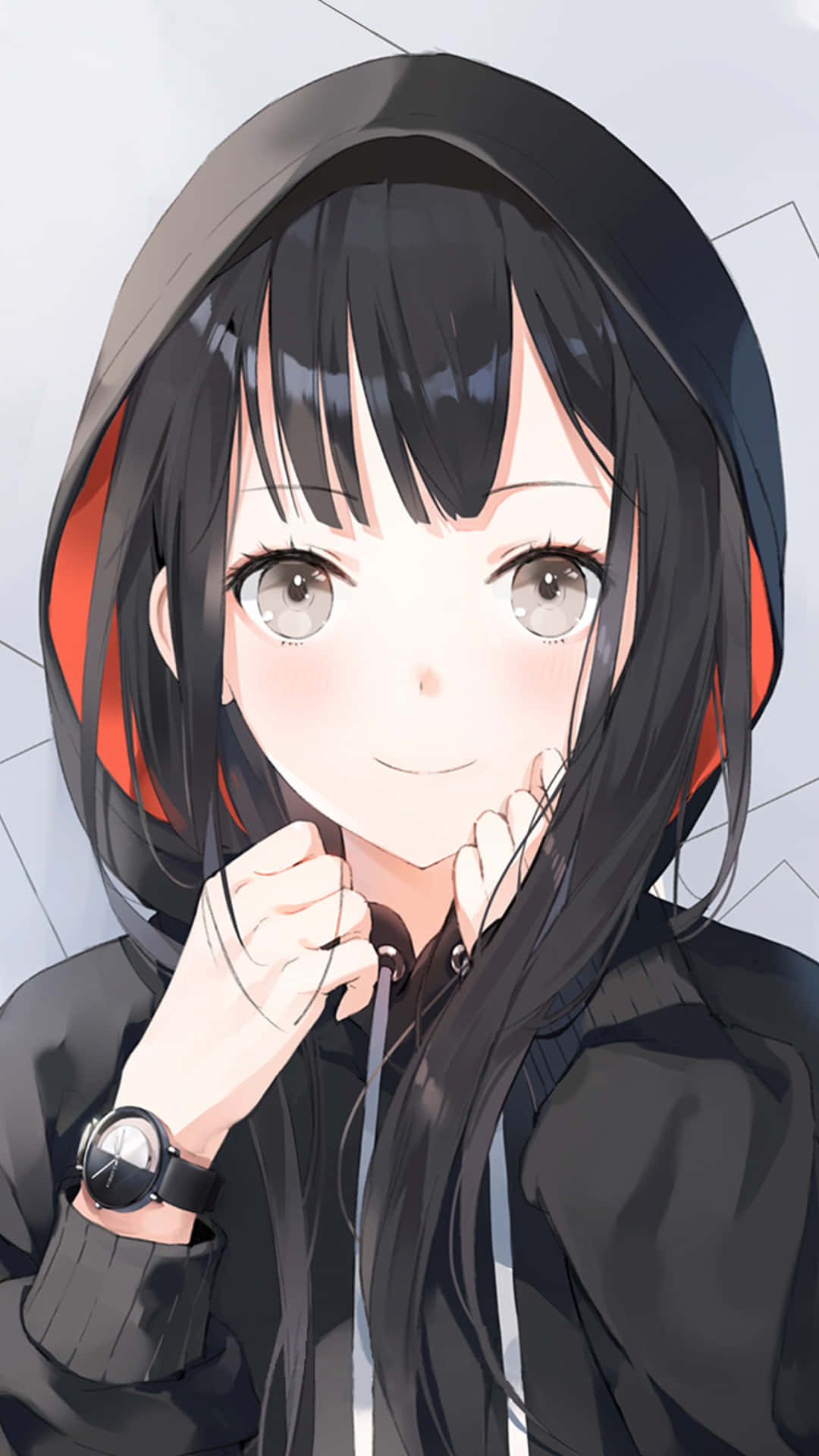Anime-pige i en stilfuld hættetrøje Wallpapers