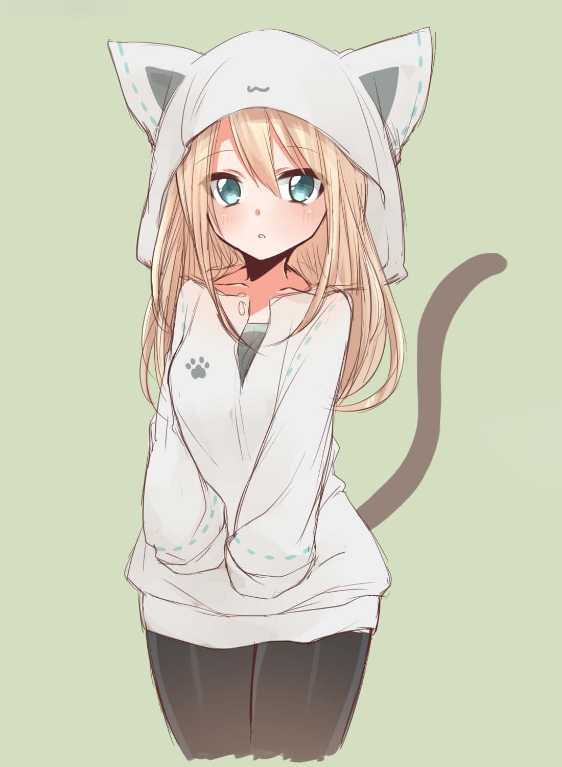 Anime-pige i hættetrøje til et stilfuldt og hyggeligt look. Wallpapers