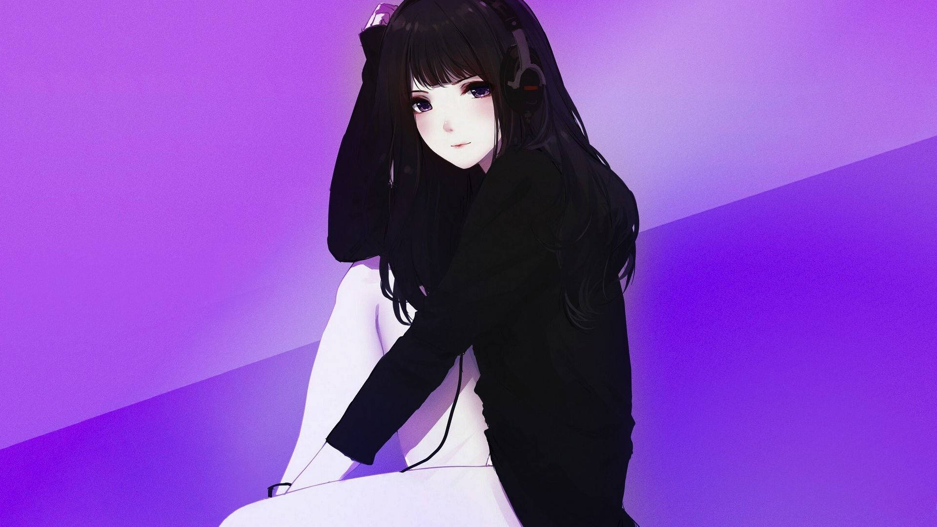 Anime-pige i sort hættetrøje Wallpapers
