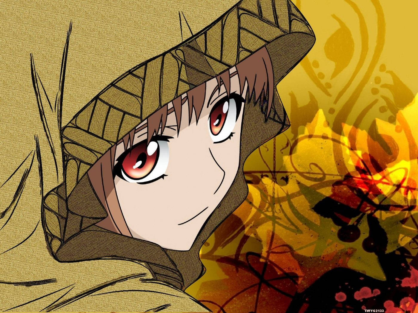 Anime-pige iført en brun kappe, klar til at begive sig ud på en ny rejse Wallpapers