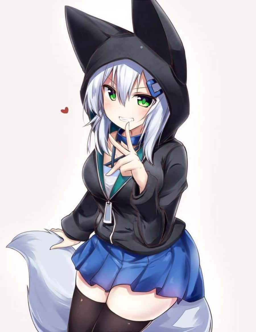 Anime-pige iført en hyggelig hættetrøje for ekstra varme Wallpapers