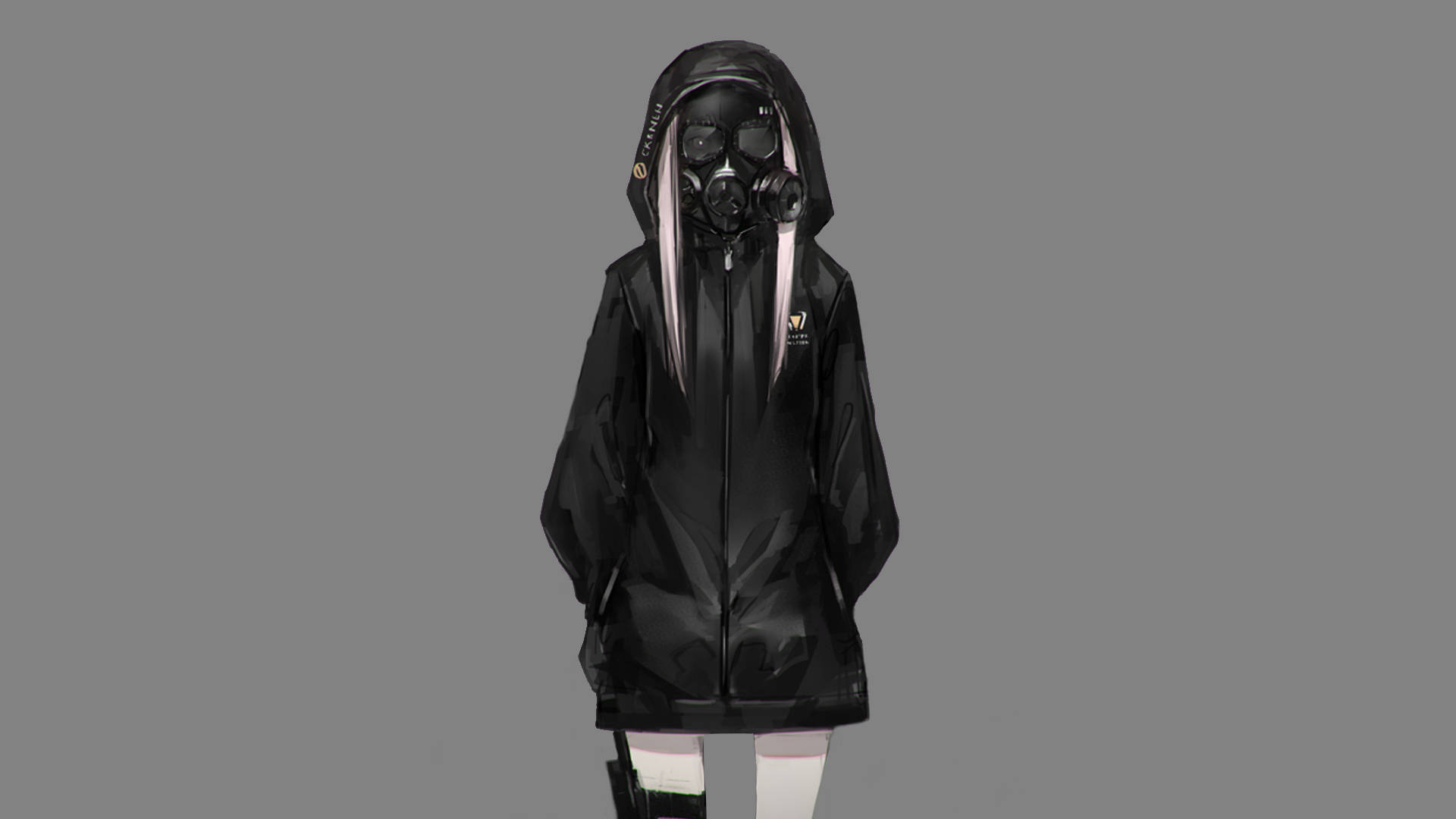 Anime-pige med maske i sort hættetrøje Wallpapers
