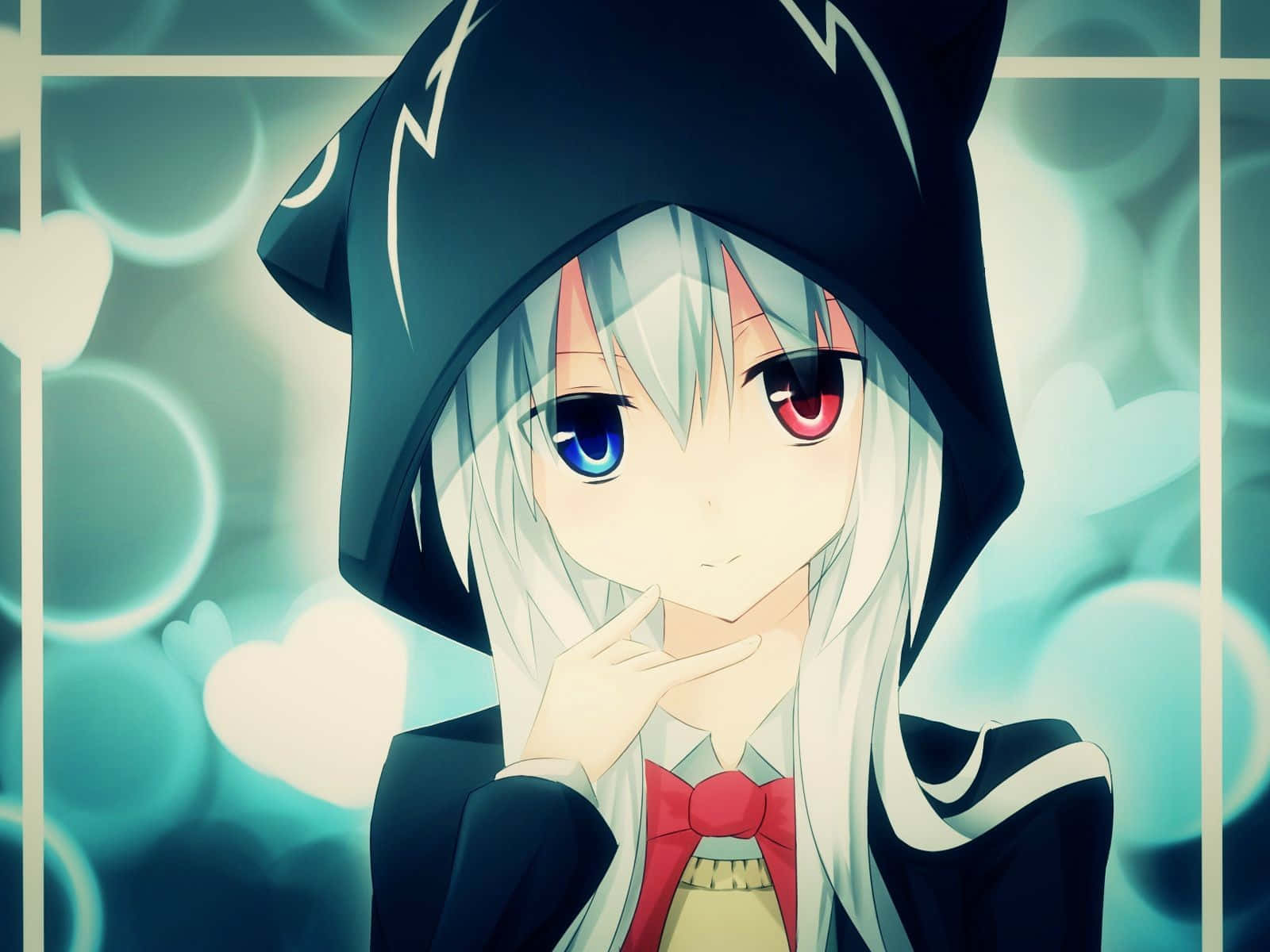 Anime-pige nyder komforten i sin varme hættetrøje. Wallpapers