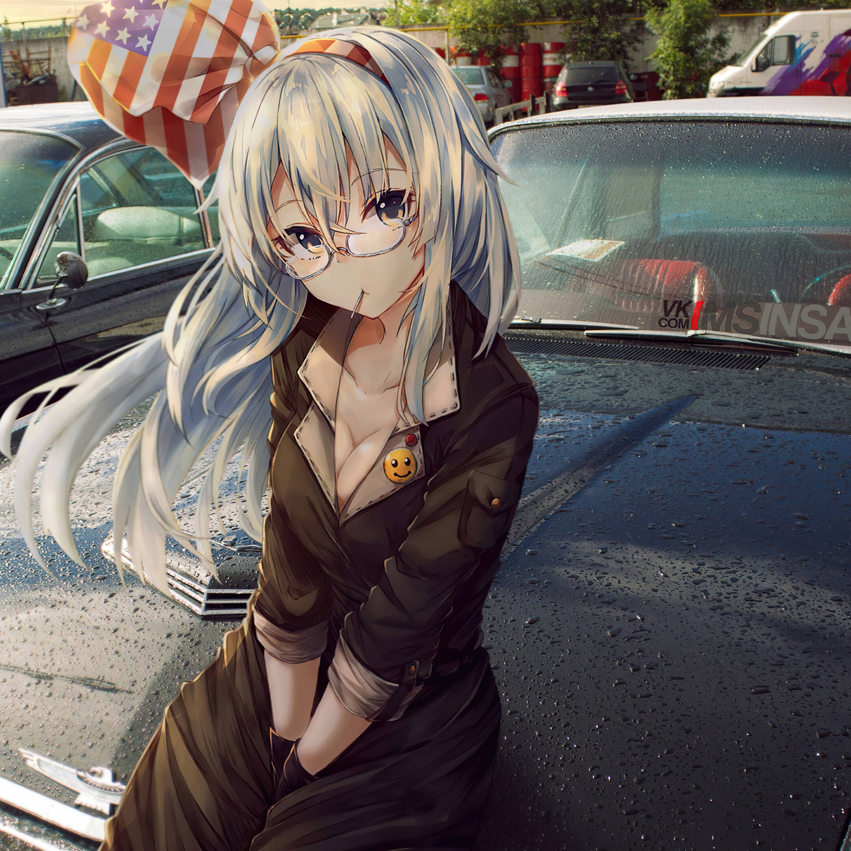 Anime-pige på bil Wallpapers
