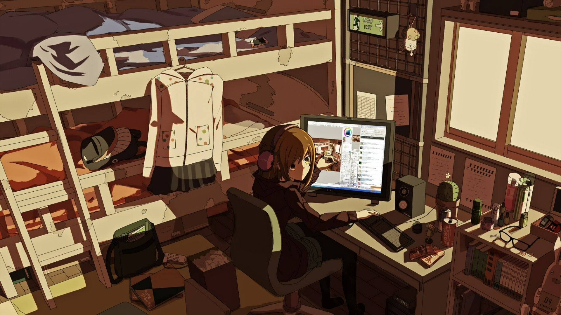 Anime skolepige på værelset Wallpapers