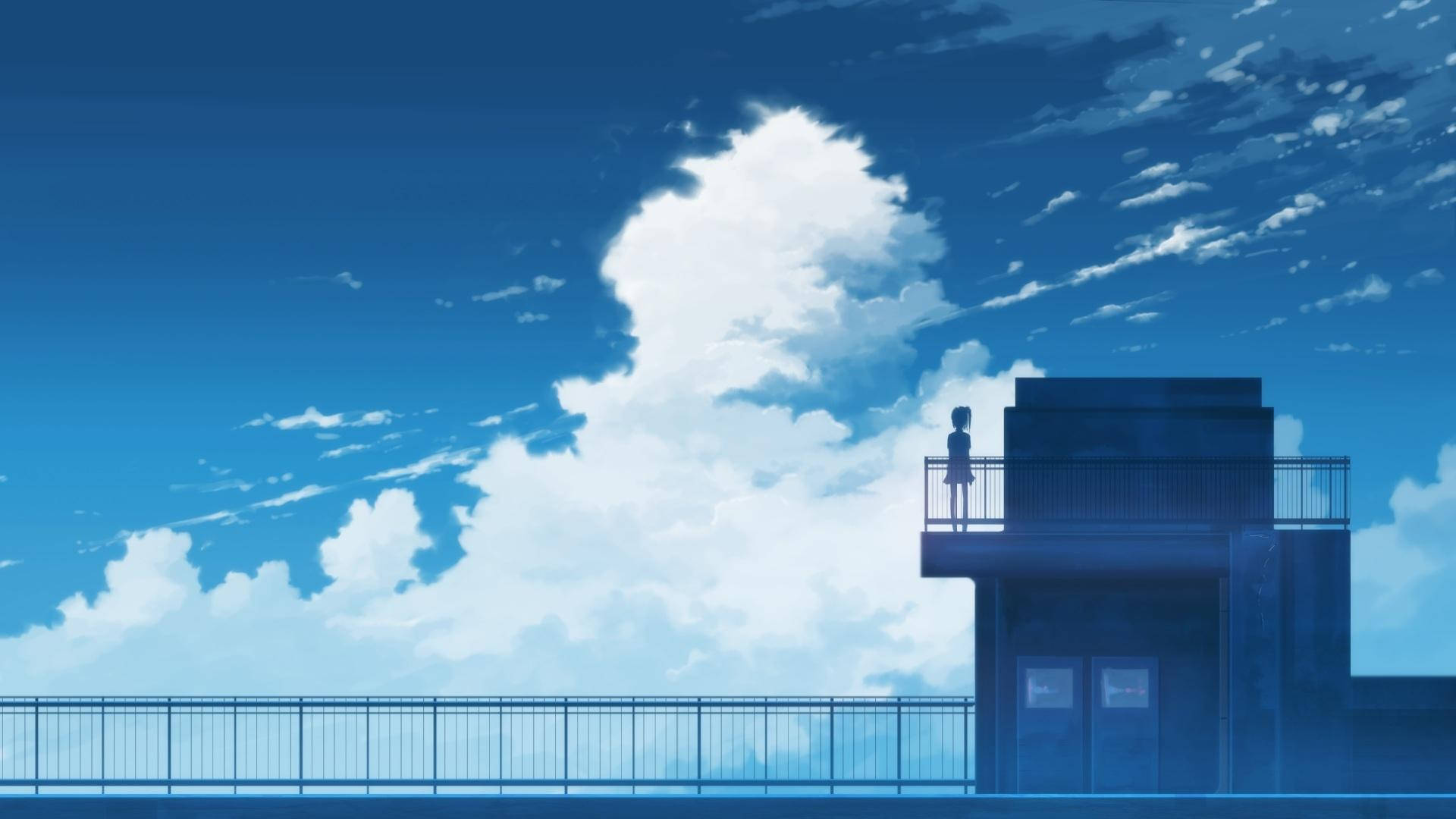 Anime skolescene elev på taget Wallpapers