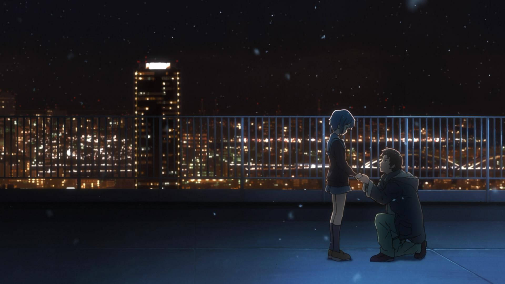Anime skolescene Yuki Nagato Kyon på taget om natten Wallpapers