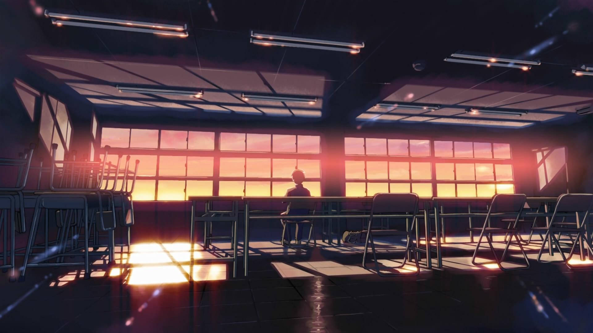 Anime skolescene med elev i klasseværelset efter skoletid Wallpapers