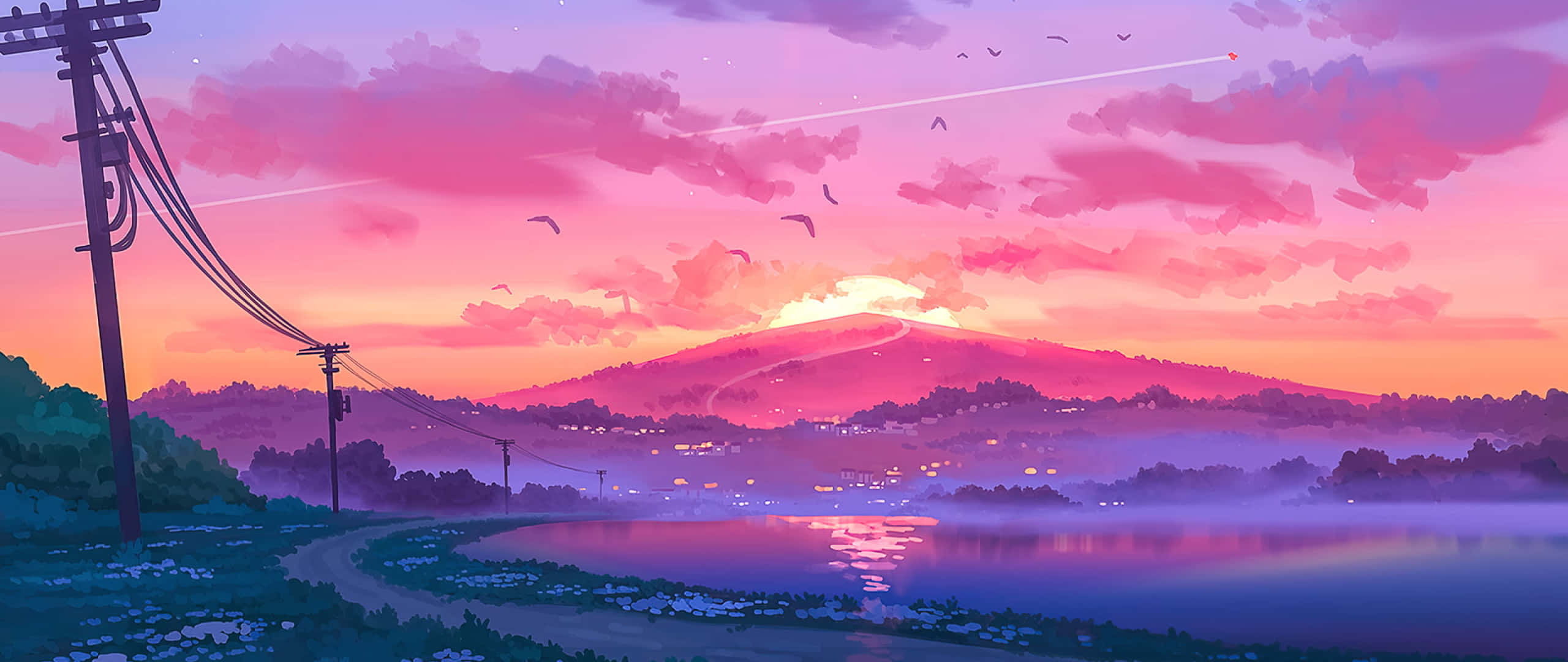 Anime solnedgang æstetisk kunst 2560x1080 Wallpapers