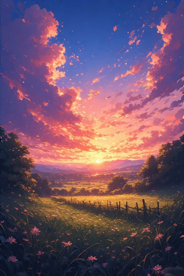 Anime solnedgang landlig scene drømmende levende 4K Wallpapers