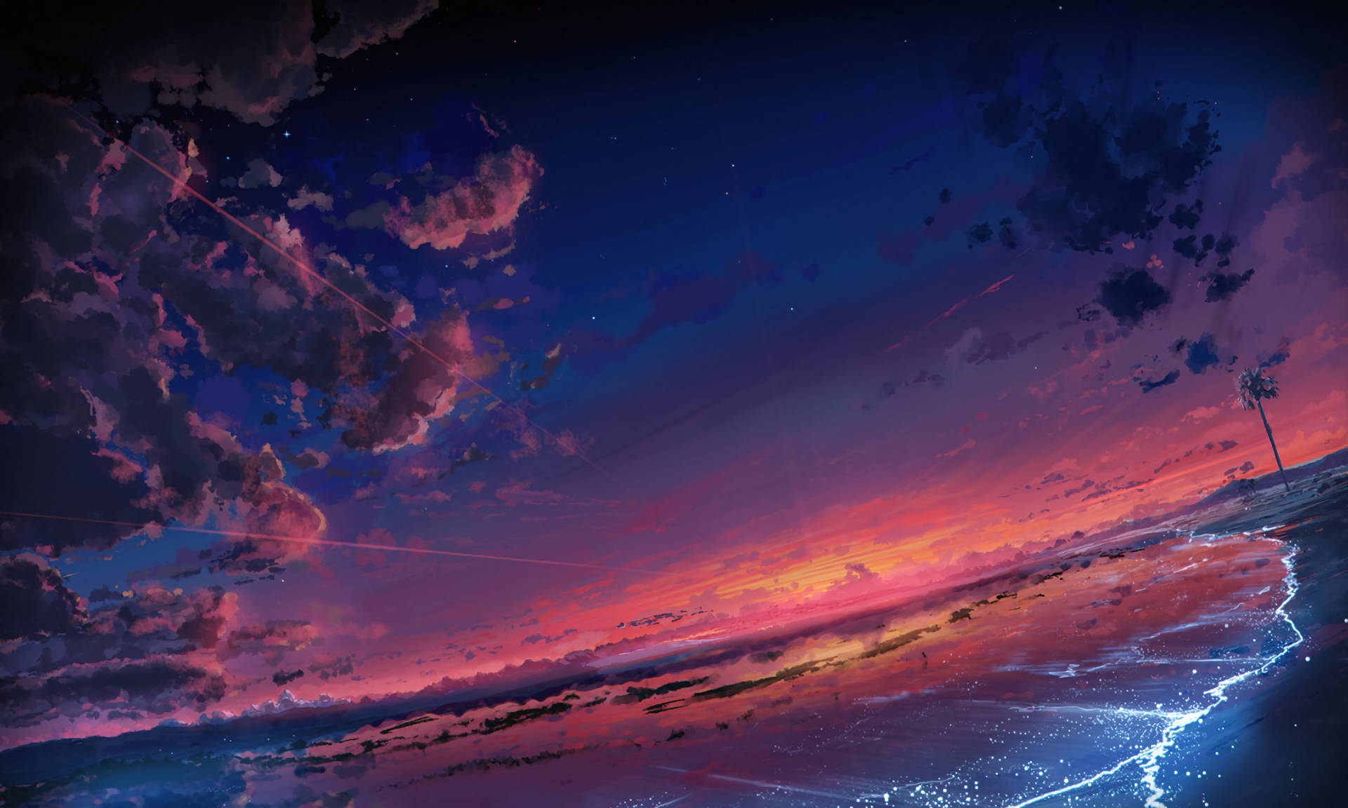 Anime strand æstetik solnedgang digitalt maleri Wallpapers