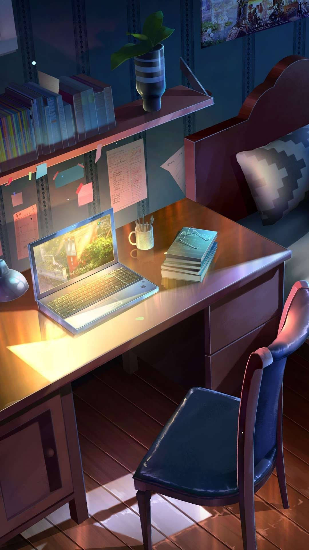 Anime-værelse med skrivebord Wallpapers