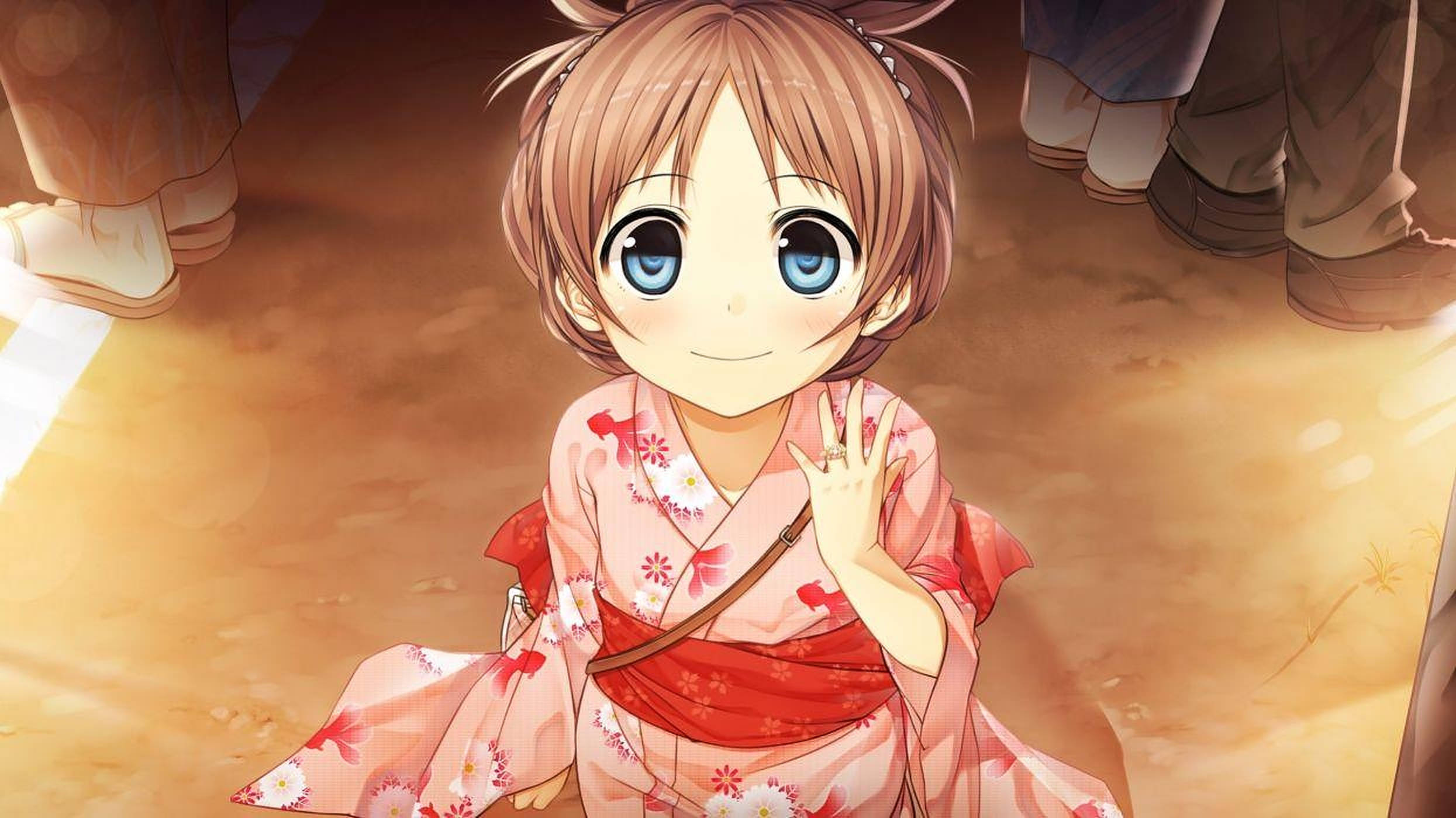 Animebarn i rød kimono Wallpapers