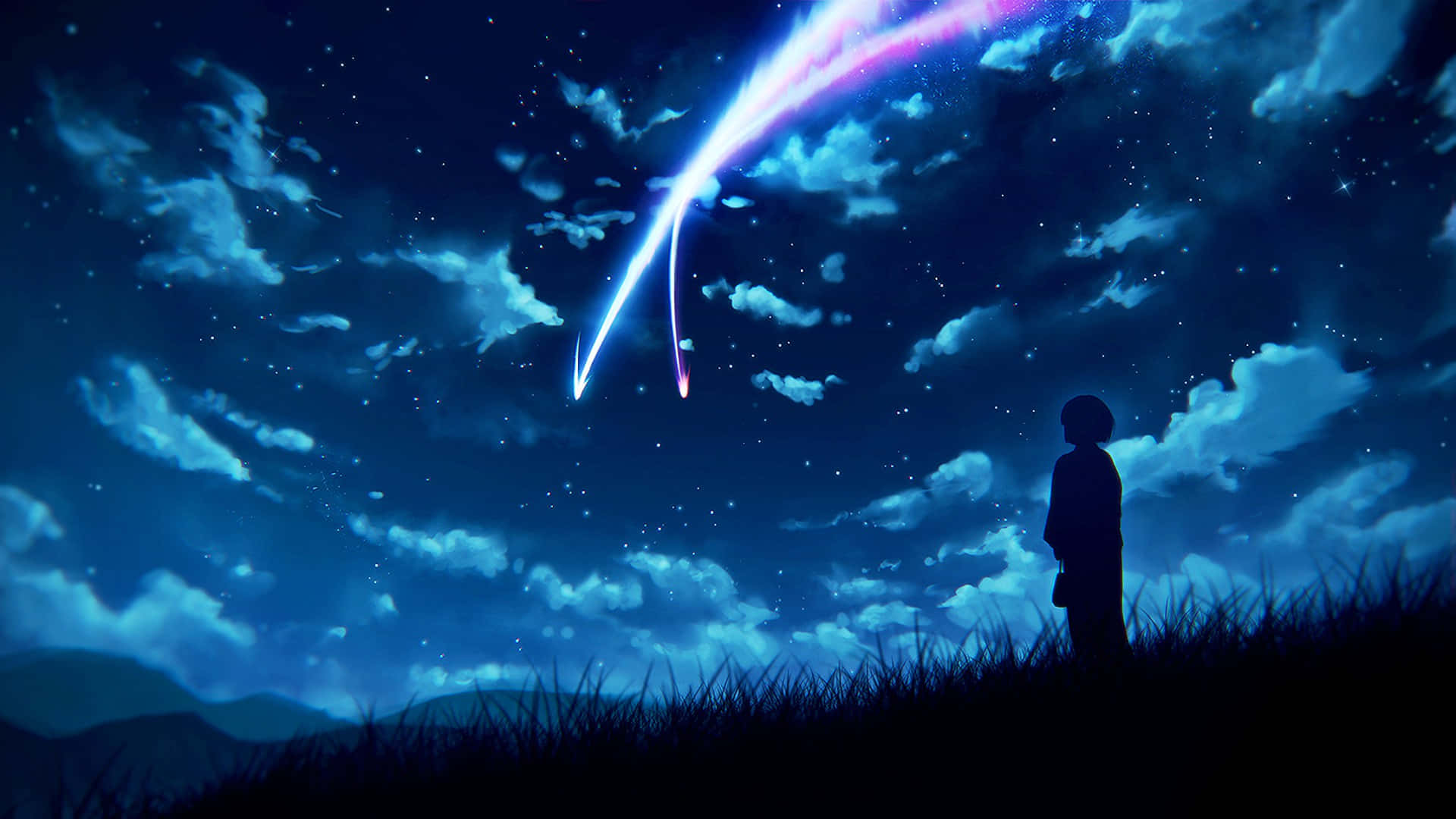 Animehimmel med stjerneskud Wallpapers