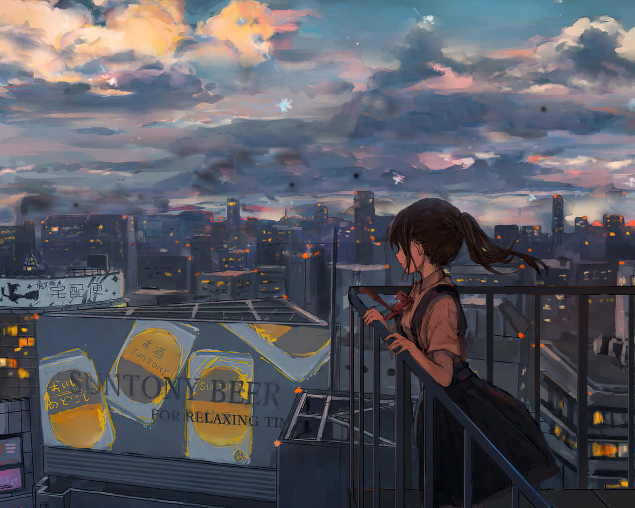 Animepige bygger bylandskab Wallpapers