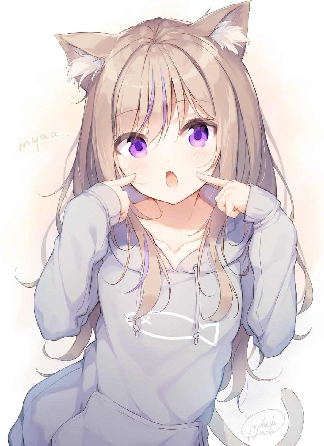 Animepige Hættetrøje Kattekvinde Wallpapers