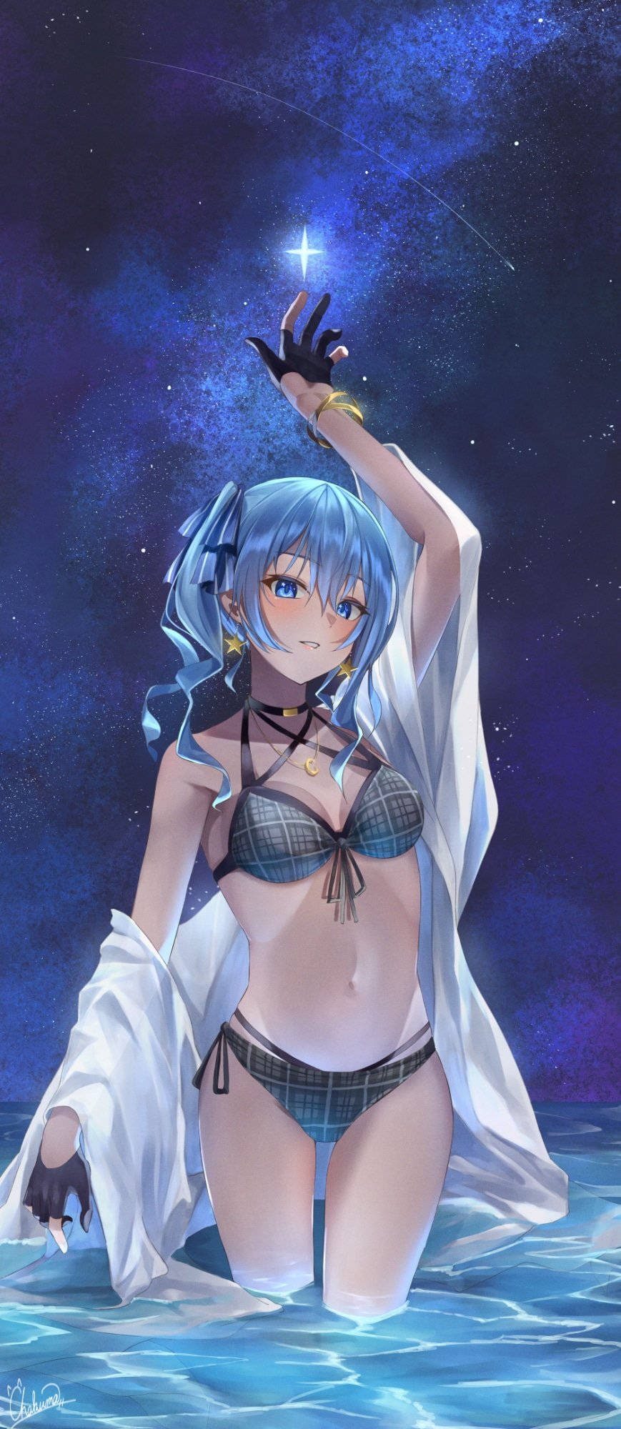 Animepige i bikini om natten Wallpapers
