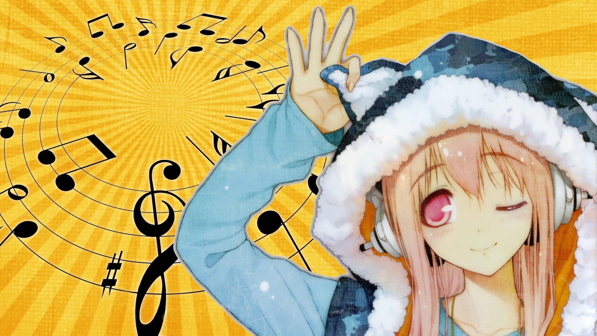 Animepige i hættetrøje Super Sonico Wallpapers