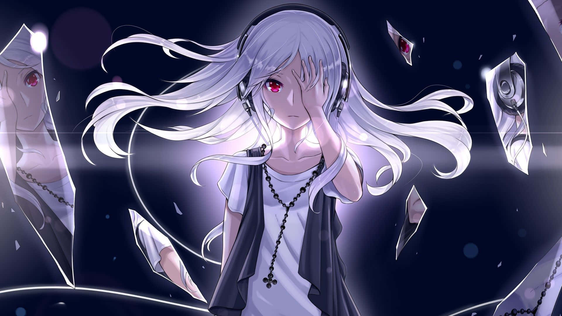 Animepige i sort og grå 1920x1080 Wallpapers
