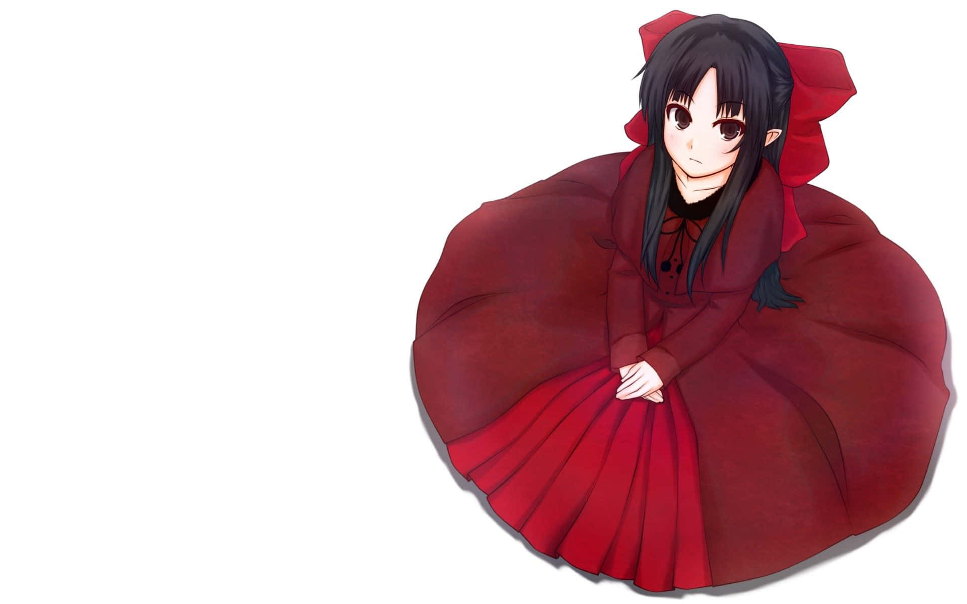 Animepige iført rød beskeden kjole Wallpapers