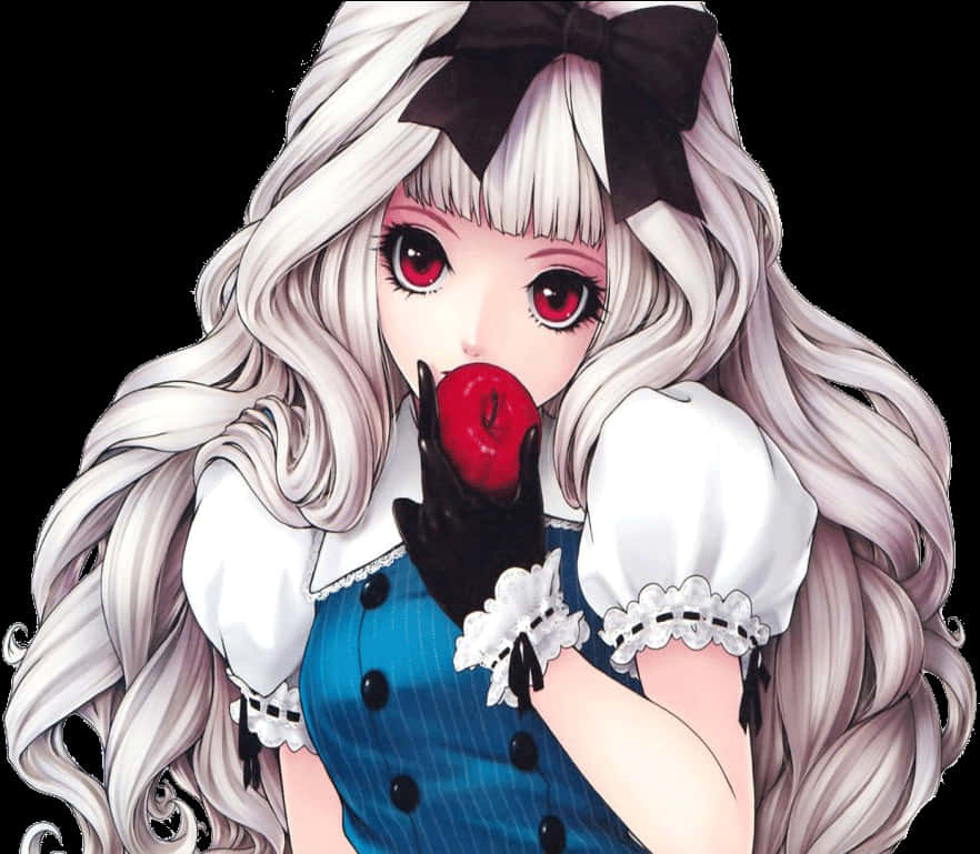 Animepige med æble Wallpapers