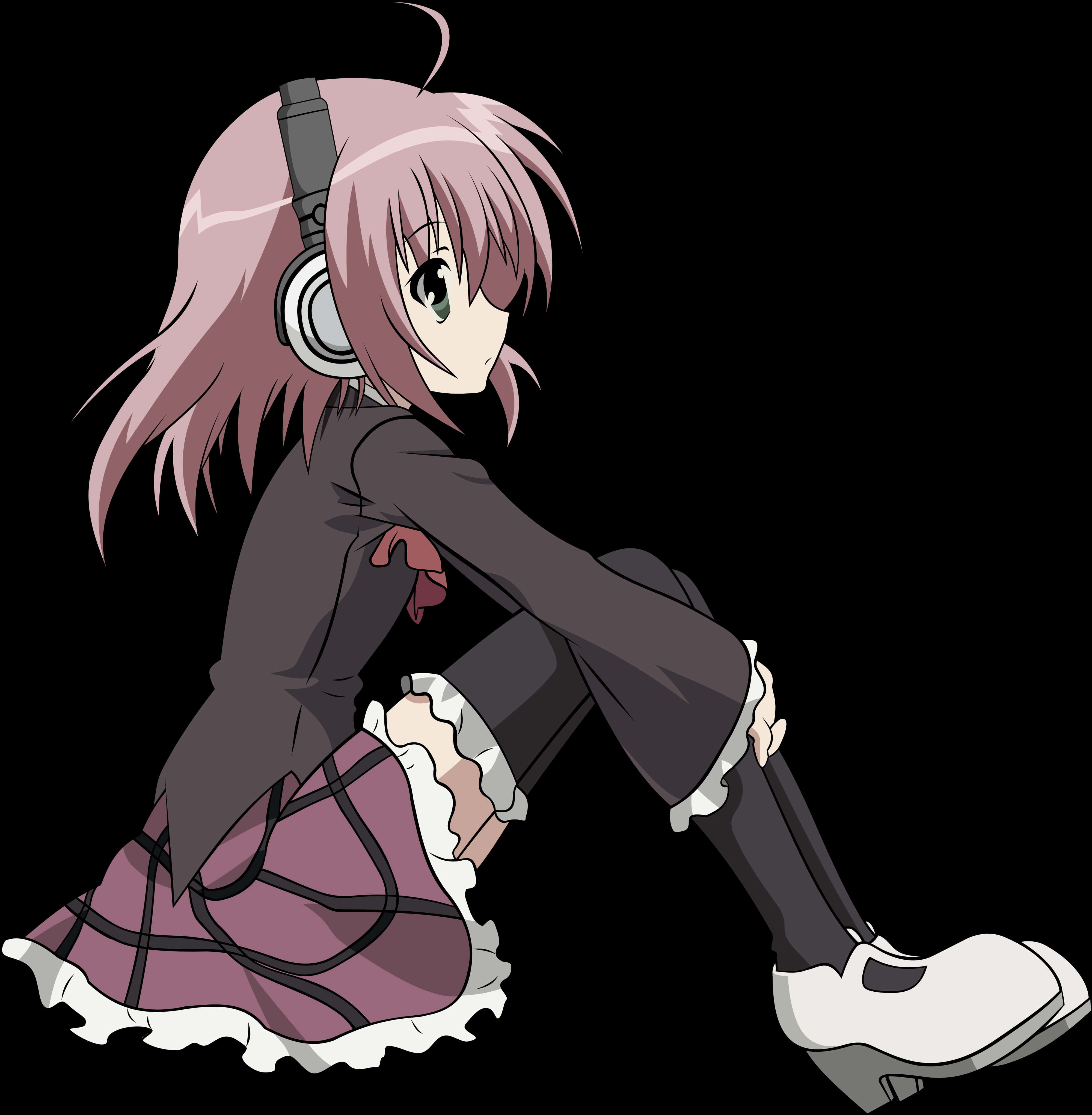 Animepige med lyserødt hår og høretelefoner Wallpapers