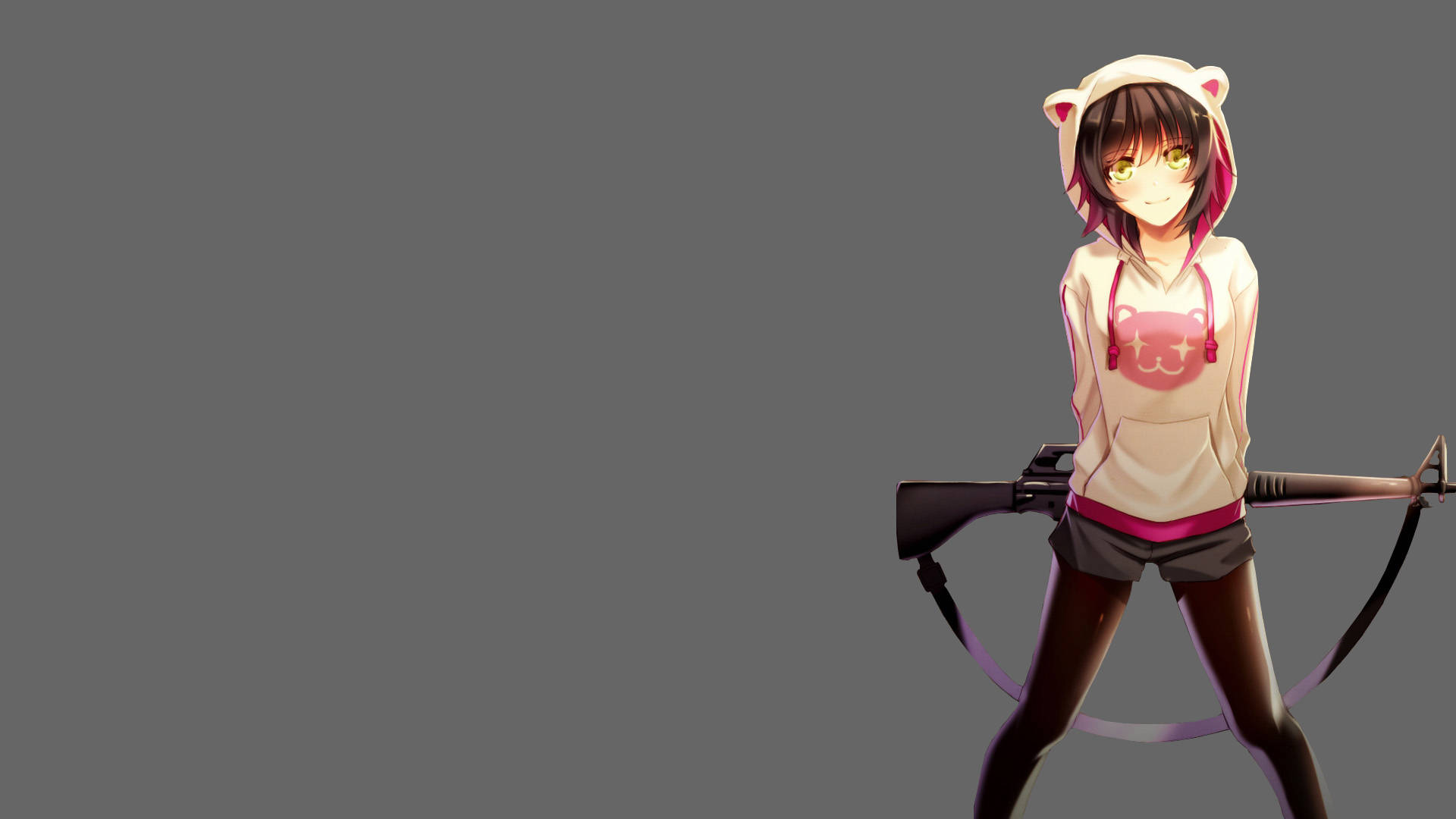 Animepige med riffel i hættetrøje Wallpapers