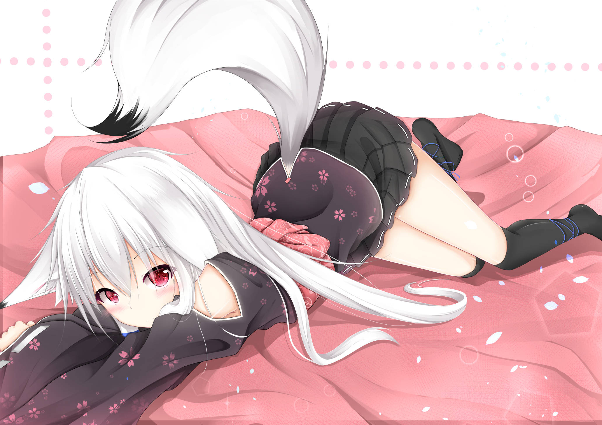 Animepige med sød kattehale Wallpapers